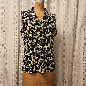 Jones New York Black and Yellow Print Blouse